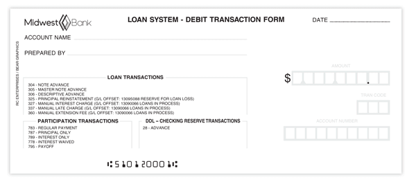 MBDBT-CRLS Credit/Debit Loan System Transaction Forms-1 Part (2 sided)
