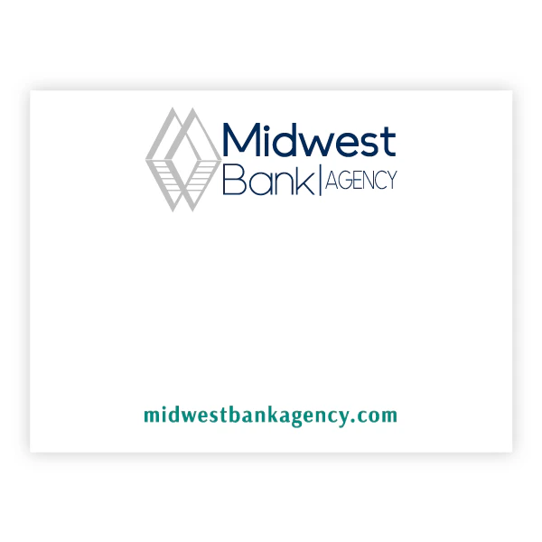 MBKNTPOSTA 4" x 3" Post It Notes with Midwest Bank Agency Copy