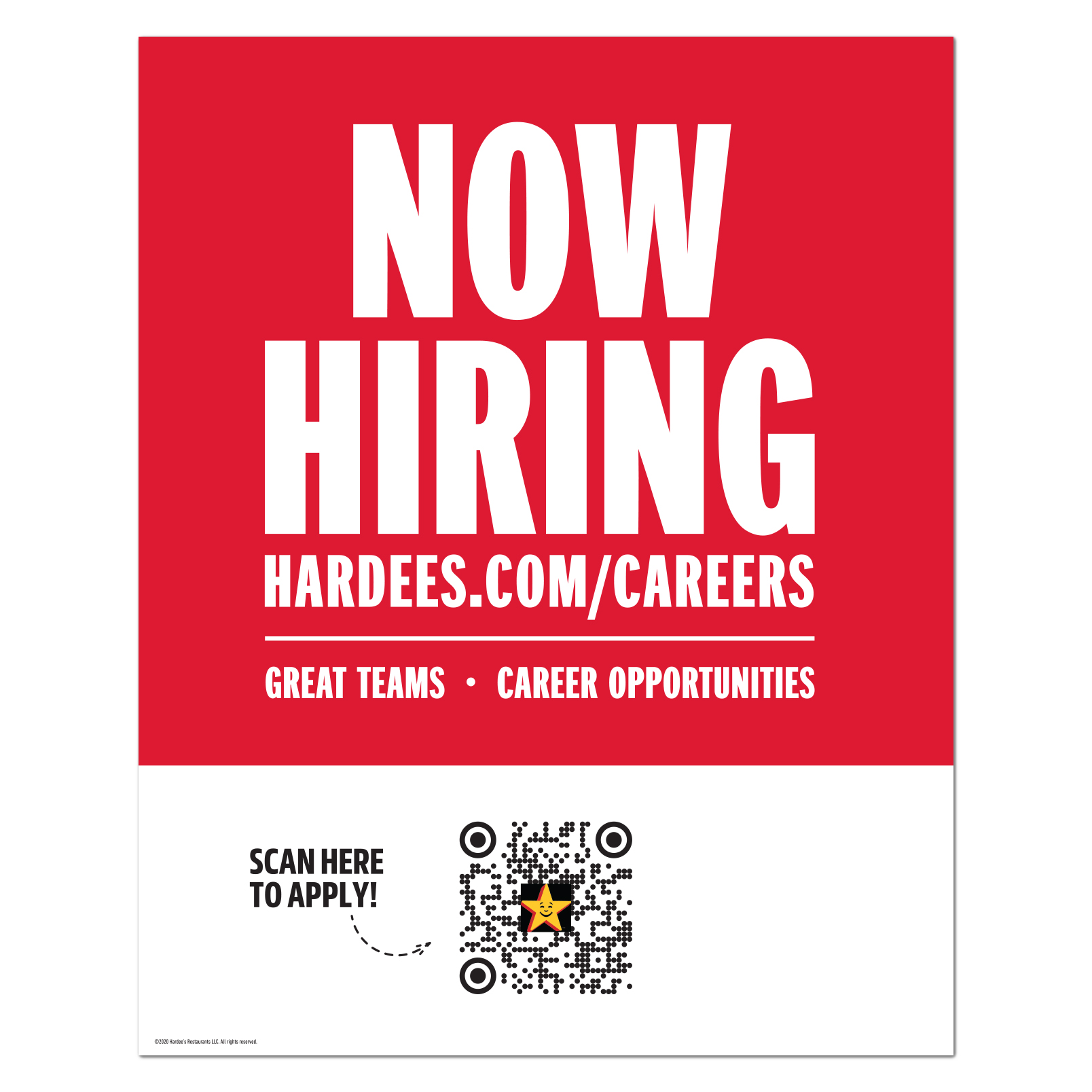 Hardee's Now Hiring Small Window Cling