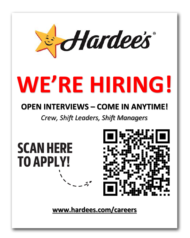 Hardee's Now Hiring Bag Stuffers