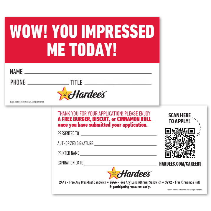 Hardee's Impress Me Cards