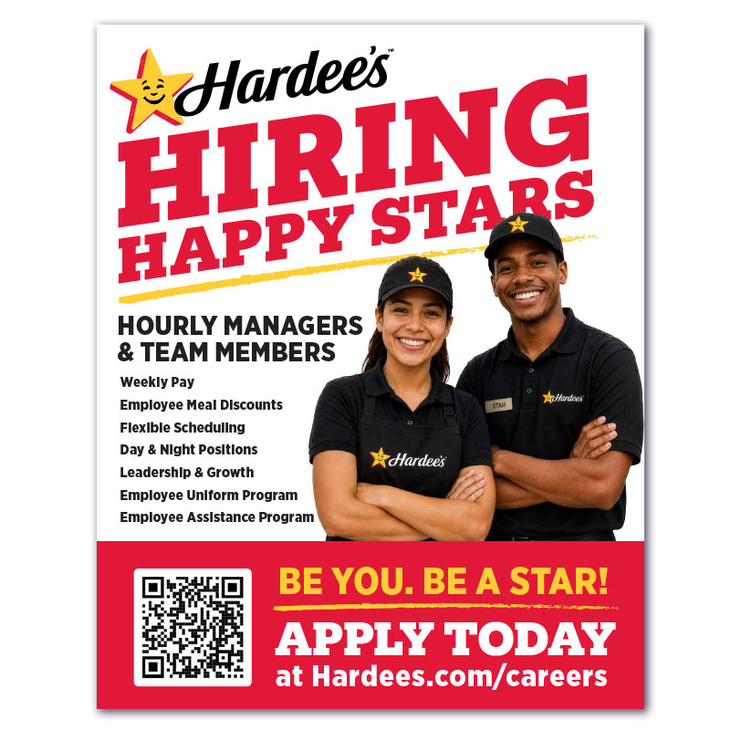 Hardee's Recruitment Window Cling 1 XSmall 4" x 5"