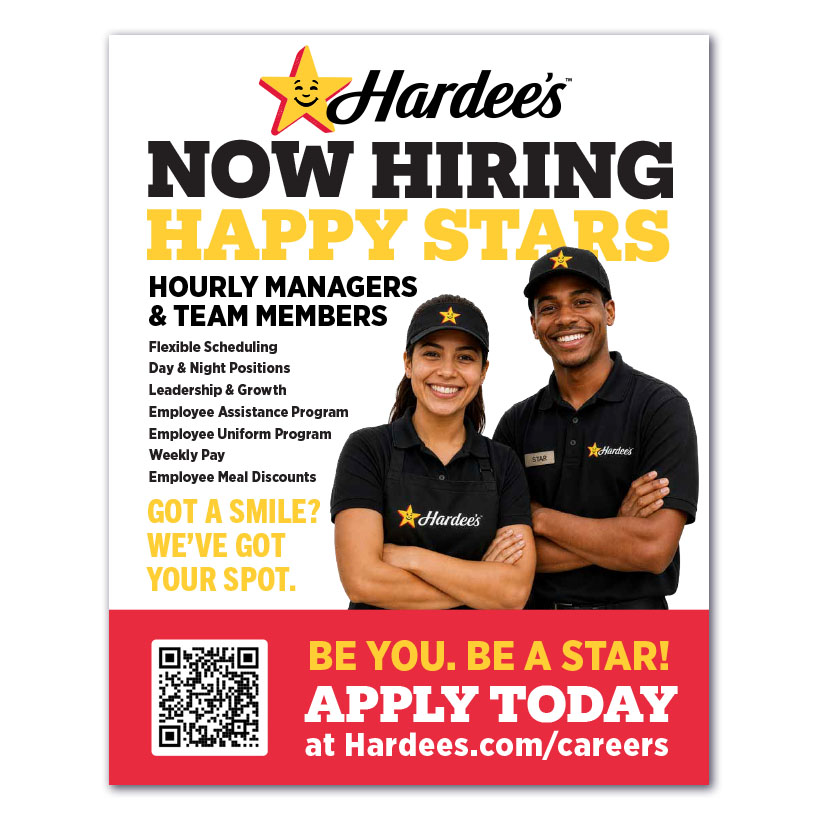 Hardee's Recruitment Window Cling 2 XSmall 4" x 5"