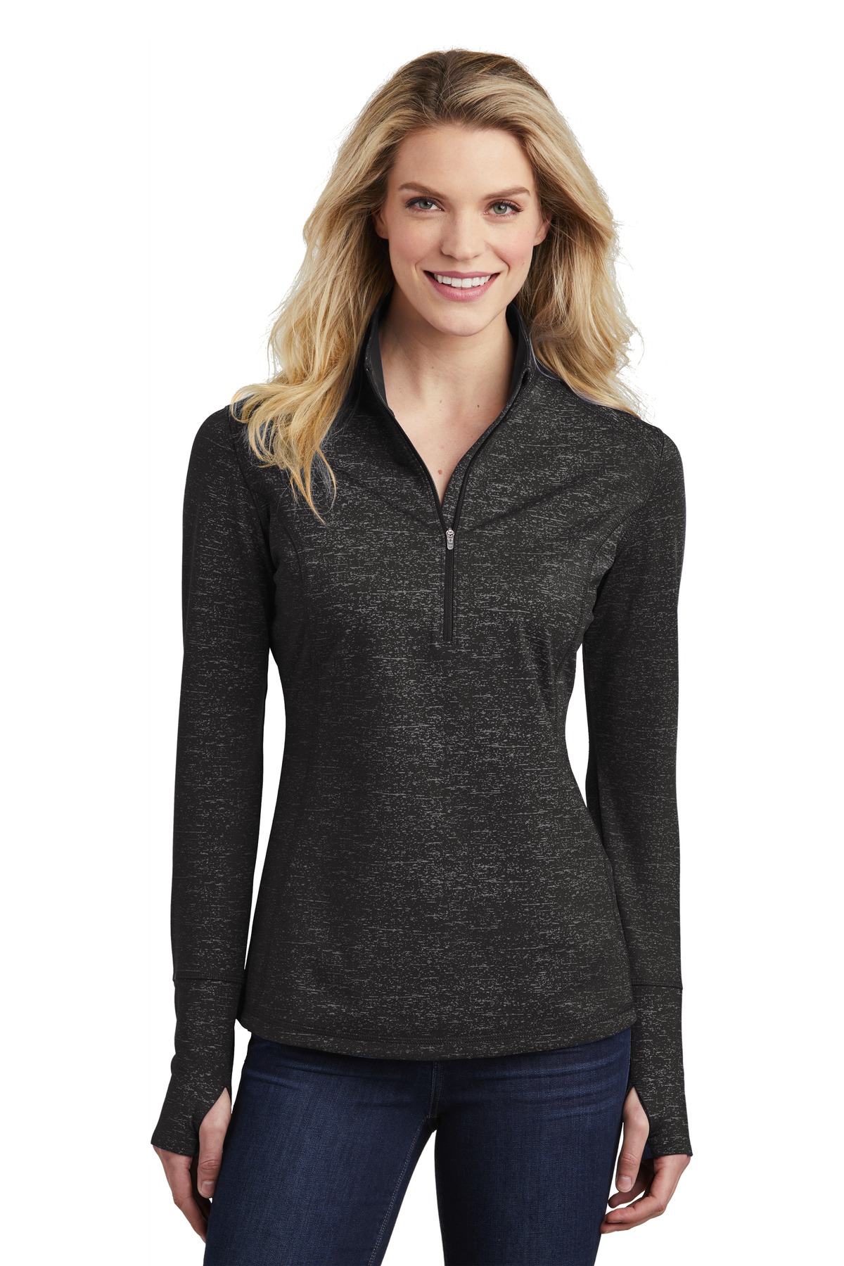 Sport-Tek  Ladies Sport-Wick  Stretch Reflective Heather 1/2-Zip Pullover. LST855, Starting at $59