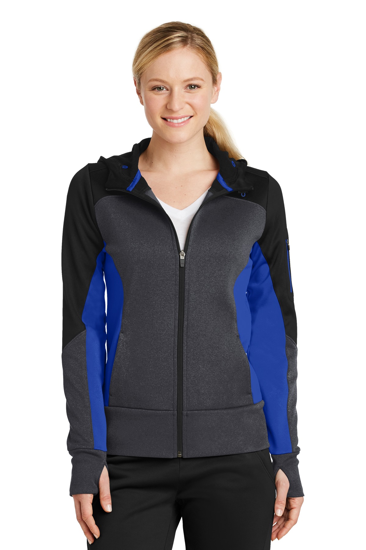 Sport-Tek Ladies Tech Fleece Colorblock Full-Zip Hooded Jacket. LST245, Starting at $52