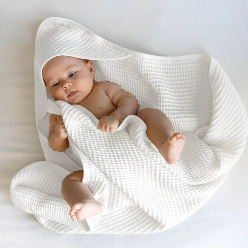 Ettitude Baby Hooded Waffle Towel - Cream