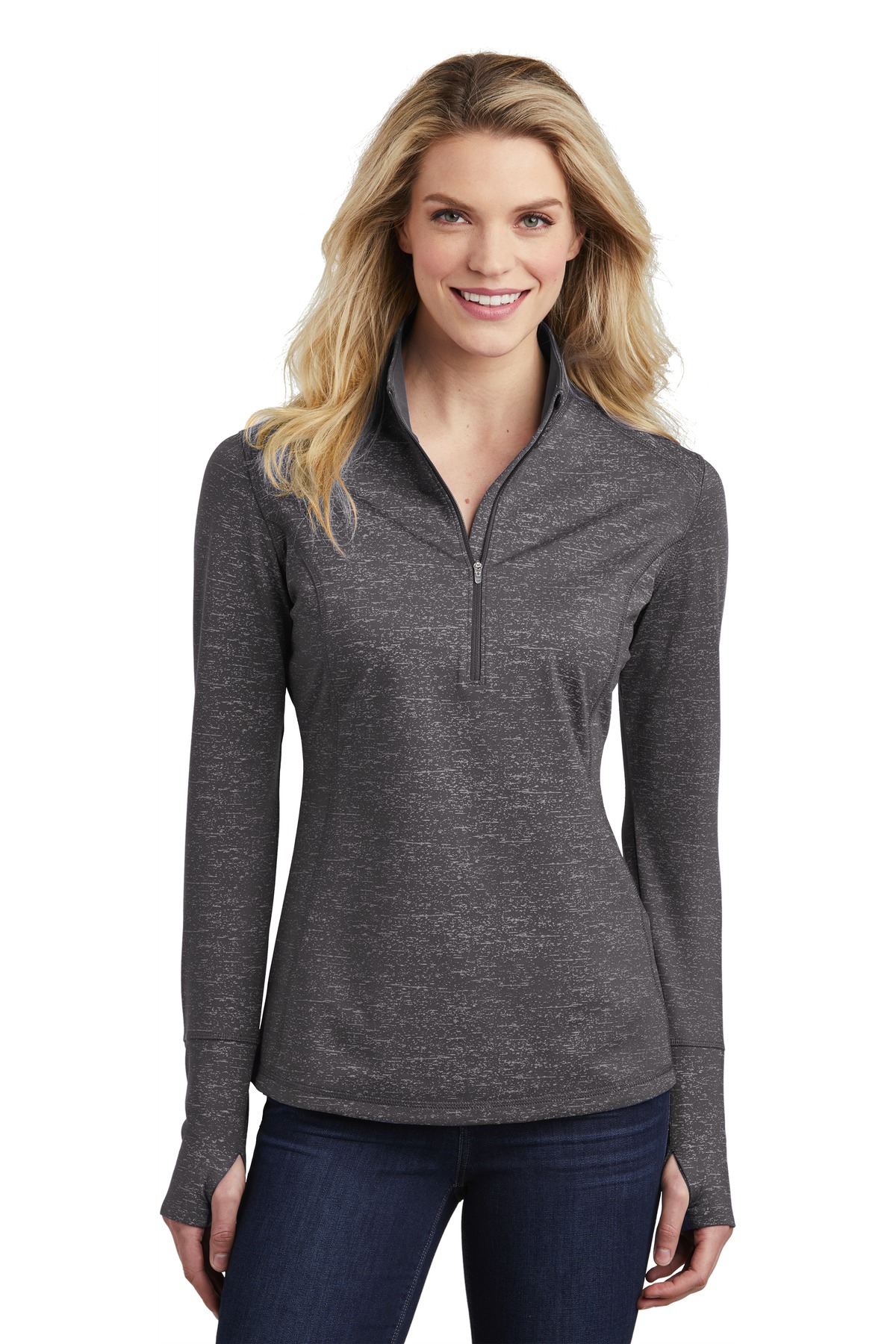 Sport-Tek Ladies Sport-Wick Stretch Reflective Heather 1/2-Zip Pullover LST855