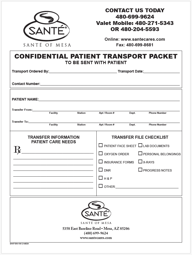 Envelope - 9X12in Sante of Mesa Confidential Patient Transport Packets