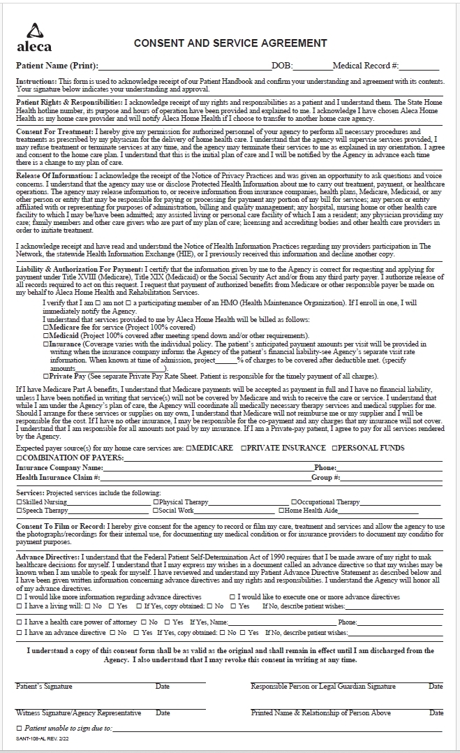Form - Aleca Consent Service Agreement