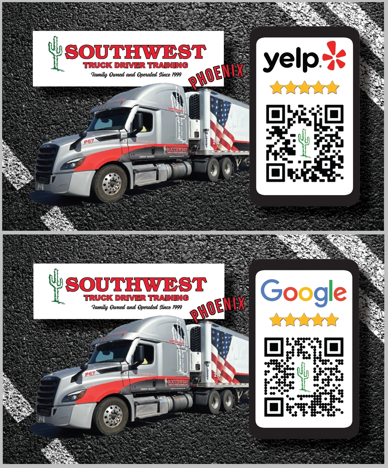 Card with Review QR Codes, Location Specific