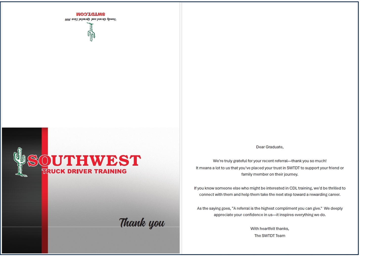 Thank you Graduate Cards w/Blank Envelopes