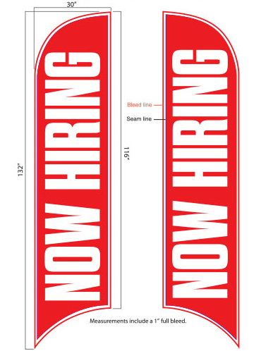 Replacement Flag – Now Hiring – Double Sided RED (no hardware)