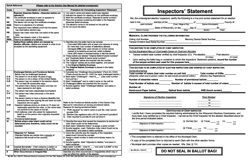 EL-104  Inspectors Statement  (POD)