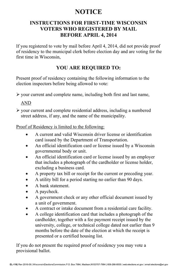 EL-116 Instructions for First Time Voters Poster  (POD)