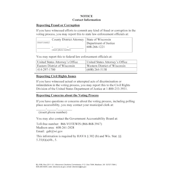 EL-118 Contact Information (POD)