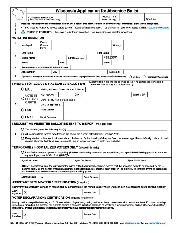 EL-121  Application for Absentee Ballot  (POD)