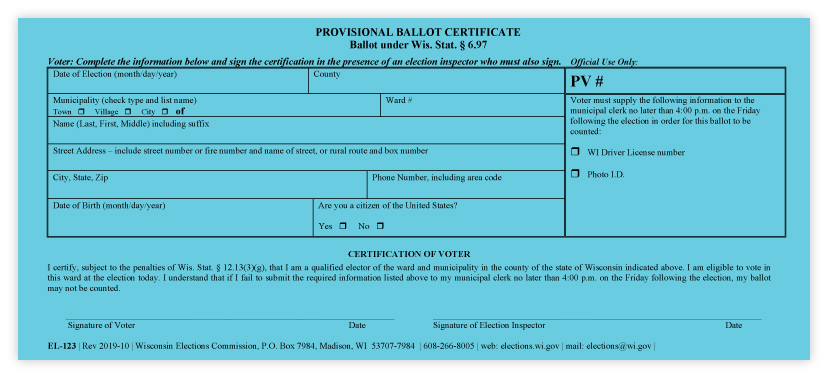 EL-123  Provisional Ballot Certificate Envelope